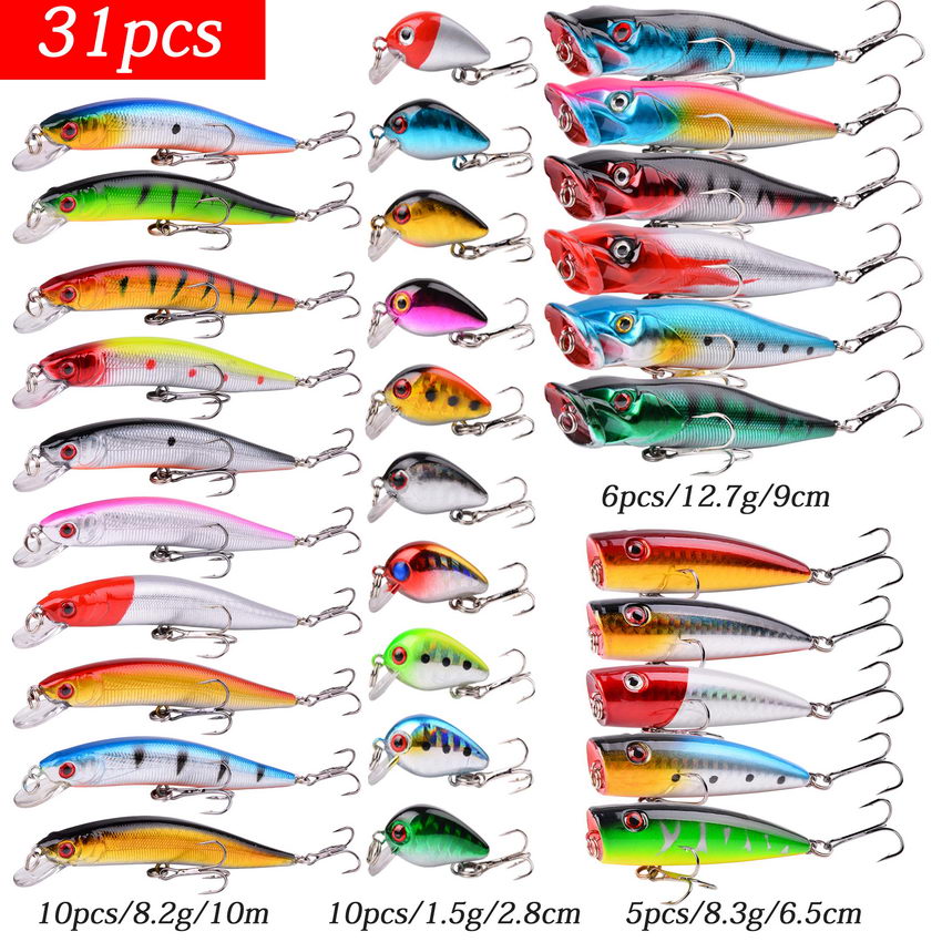 Almighty Fishing Lure Kit Complete Set With Hard Lures Soft Bait  Accessories Case Minnow Crank Pencil Popper Pliers 101 Pieces